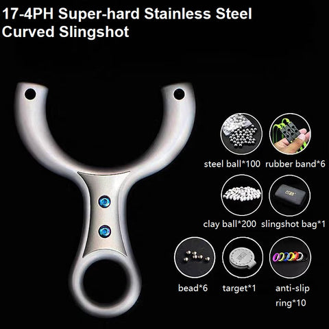 Super-hard Stainless Steel Curved Slingshot
